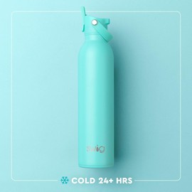 Swig Life 26oz Insulated Water Bottle, Travel Water Bottle with Straw and Lid, Cup Holder Friendly Bottles, Stainless Steel 26 oz Tumbler, Reusable Lid (Blue Lagoon)