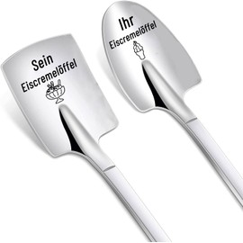 DIKARIYA Gifts for Couples for Christmas, Set of 2 Ice Cream Spoons with Engraving and Your Ice Cream Spoon, Coffee Spoon, Best Friend Gifts, Silver Wedding for Women, Men, Girlfriends, Couple Gifts
