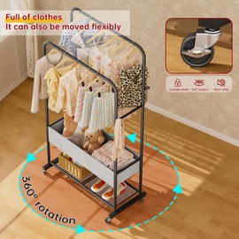 SINGAYE Clothes Garment Coat Rack Drying Clothing Racks Metal Freestanding for Hanging Clothes Portable Closet for Laundry Bedroom Black
