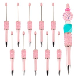 Bestewelry 10Pcs Beadable Pens Bulk Crystal Rhinestone Ballpoint Pens Glitter Diamond Bead Pen for School Office Teacher Staff Students DIY Supplies Party Favor - Hot Pink