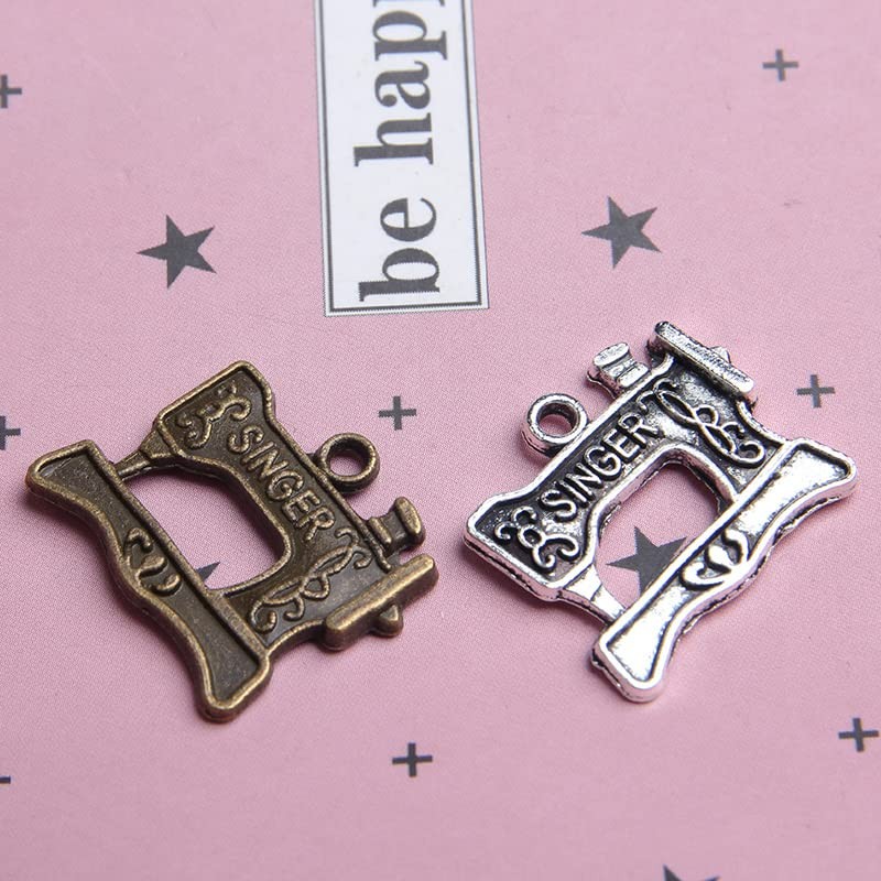 Wixine 20Pcs Singer Sewing Machine Charms Antique Silver Tone 22