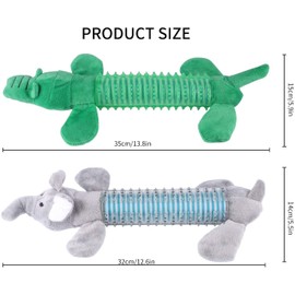 Plush Squeaky Dog Chew Toys 3 Packs, Indestructible Tough Durable Dog Toothbrush Toys for Small and Medium Dogs Natural Material Dental Care Puppy Toys (Gray& Green)