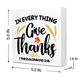 Fall Table Decor,Bible Verse 1 Thessalonians 5:18 Give Thanks Fall Thanksgiving Wood Block Sign Desk Decor,Autumn Seasonal Christian Wooden Box Sign for Farmhouse Home Shelf Table Decoration Q685