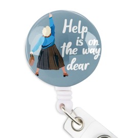 Limeloot Help is on The Way Dear Badge Reel | Funny Nurse Badge Reel with 24 Inch Cord and 360 Swivel | Nursing Badge Reel with Non-Serrated Alligator Badge Clip