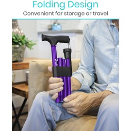 Vive Folding Cane - Foldable Walking Cane for Men, Women - Fold-up, Collapsible, Lightweight, Adjustable, Portable Hand Walking Stick - Balancing Mobility Aid - Sleek, Comfortable T Handles (Purple)