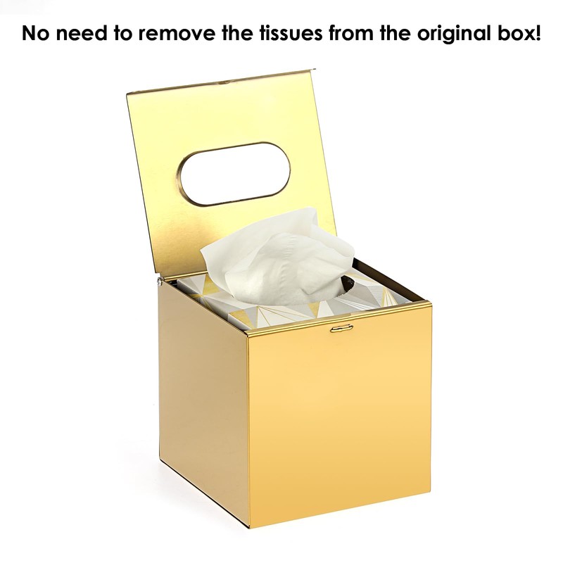 BTSKY Gold Square Tissue Box Cover - Cube Stainless Steel