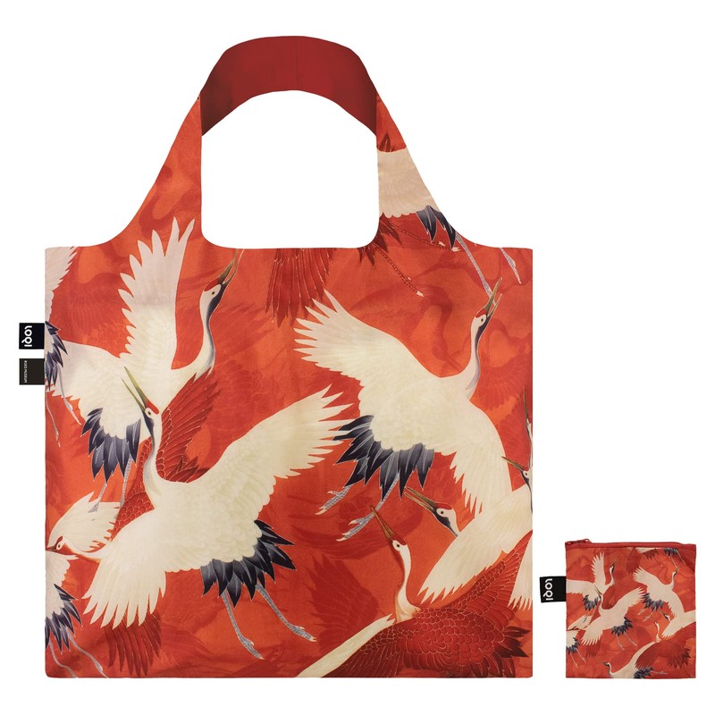 LOQI WH.CR.R Women's White Crane and Red Crane Eco Bag
