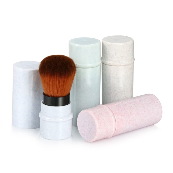 Vtrem Kabuki Makeup Brush Retractable 4 Colors Pink/Blue/White/Purple Blush Brushes Premium Foundation Brush Travel Kit for Mineral Powder, Contouring, Cream or Liquid Cosmetics