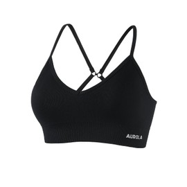 AUROLA Serpent Seamless Sports Bras for Women,Backless Padded Strappy Workout Gym Yoga Crop Top,Solid-Black,L