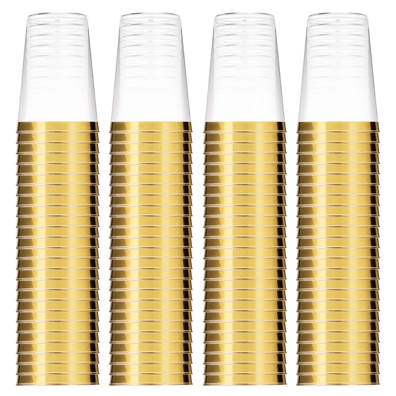 Munfix Gold Plastic Cups - 16 Oz Clear Tumblers with
