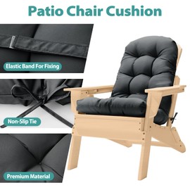 Lucresta Adirondack Chair Cushion, High Back Patio Cushions with Adjustable Ties, 48.8 x 20.4 x 4.3, Waterproof Tufted Pillow, Fade Resistant Seat Rocking Chair Cushion for Indoor/Outdoor, Dark Gray,2