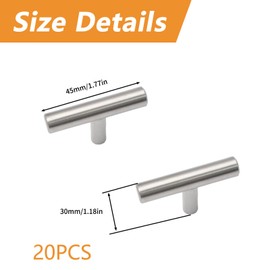 MOROBOR Brushed Nickel T Bar Handles,20PCS Single Hole T Bar Drawer Pulls 45mm Aluminum Alloy Kitchen Cabinet Handles with Screws SIiver T Bar Knobs for Cupboard, Drawers, Wardrobes