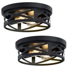 SKEJAO Flush Mount Ceiling Light Fixture,Black 2-Light Hallway Light Fixtures Ceiling,Light Fixtures Ceiling Mount for Farmhouse,Kitchen,Hall (2 Pack)