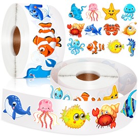 1200 Pcs Ocean Animal Stickers Roll Sea Animal Stickers for Kids Cute Roll Sticker Cartoon Fish Sticker Deals Sea Creature Labels for Teacher Reward School Supplies Incentives (16 Styles)