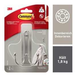 Command 17036FGN Großer Doppelhaken in gebürstetem Nickel, 17036, 1 Haken, 1 Strip Large Double Brushed Hook