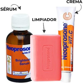 NEOPROSONE Kit Express Aclara Serum, Crema y Limpiador con Vitamina C Aclarante y Blanqueador Rutina Completa de Skincare Reduce Manchas, Hidrata e Ilumina la Piel Ideal para Rostro y Cuerpo