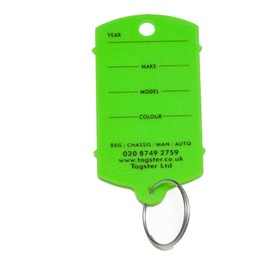 Key tags - Vehicle plastic key tags (200) with metal split rings - 11 colours (Green)