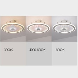 TFCFL 19in Invisible LED Ceiling Fan, Modern Round 3 Color/ 3 Speed Ceiling Fan with Remote Control for Bedroom Ceiling Light Remote Control