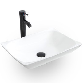 eclife Bathroom Ceramic Sink Bowl Classic White Curved Porcelain Vessel Sink and Faucet Combo for Bathroom Countertop Bowl Sink & ORB Pop Up Drain (T32)