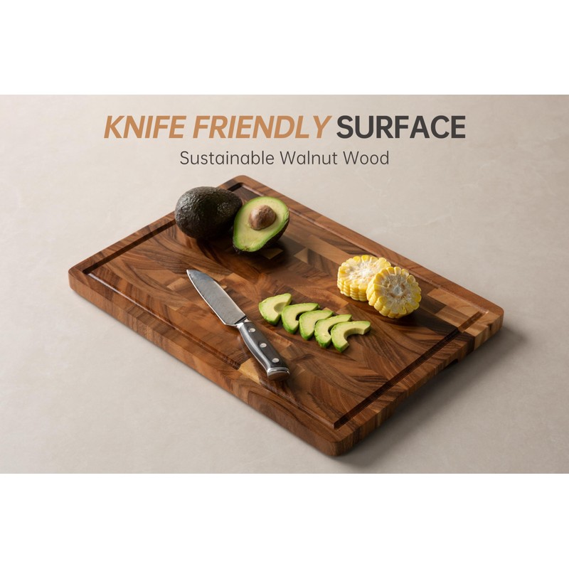 FYCTIO Walnut End Grain Cutting Board with Juice Groove &