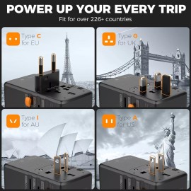 Tessan Universal Travel Adapter 100W International Plug Adaptor with 2 USB C 2 USB A