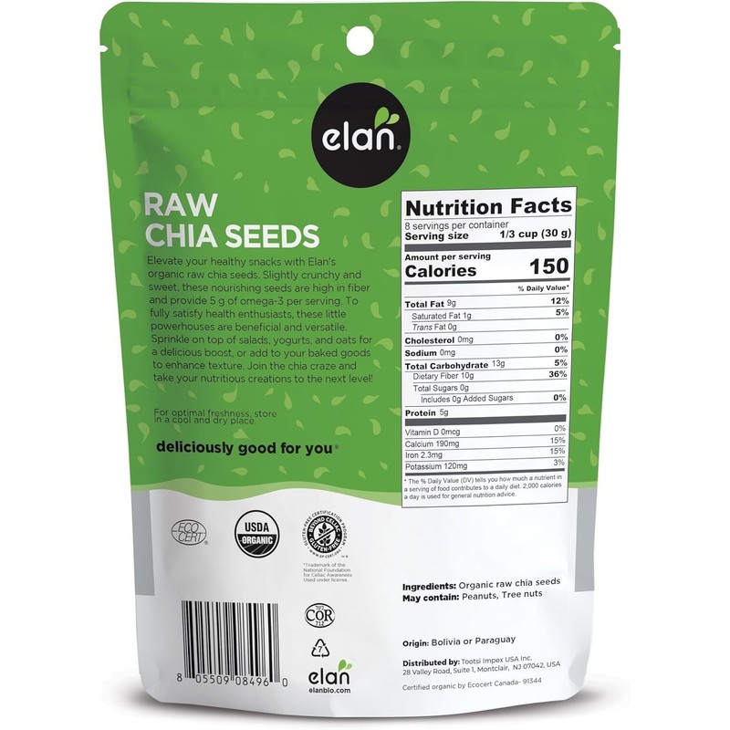 Elan Organic Chia Seeds - 8.8 oz, Raw Black, Non-GMO,