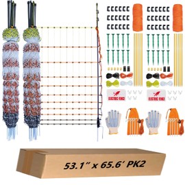 Poultry Electric Netting Fence - 41.3''H (can be Manually Raised to 53.1''H) x 65.6'L for Flying Chicken, Sheep, Goats in Farms, Ranches and Gardens, PK2