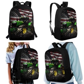 HUIACONG Truck Backpack for Boys 6-8/8-10 American Flag Backpack with Lunch Box Kids Bookbag 1St Grade 2Nd Grade Lunch Bag Water Bottle Holder