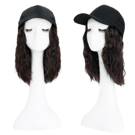 TESS Extensions with Baseball Cap, 20 cm, Medium Brown Cap with Hair, Women's Short Wavy Adjustable, Theme Party, Carnival Hat Wigs for Women, Hat with Hair