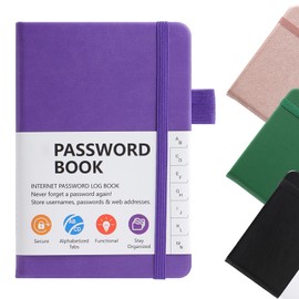 ZTOWOTO A6 Password Book with Alphabetical Tabs,Hardcover Password Keeper Book Small Pocket Size, Small Internet Password Book for Computer Website Logins Internet Address Password Organizer(Purple)