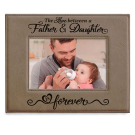 Kate Posh The Love Between a Father & Daughter is Forever Engraved Leather Picture Frame, Father of The Bride, First Father's Day, Birthday Gifts for Dad, Daddy & Me (4x6-Horizontal)
