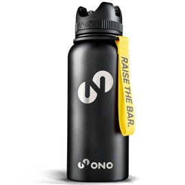 ONO Gym and Fitness Stainless Steel Drinking Bottle - 3 in 1 - Game Changer for Your Workout (Black & Yellow)