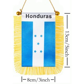 CANTENDO 2 Pack Honduras Window Hanging Flag,Mini Honduran Car Flag with Pole Tassel Suction Cup Rearview Mirror Decoration(3x5 Inch)