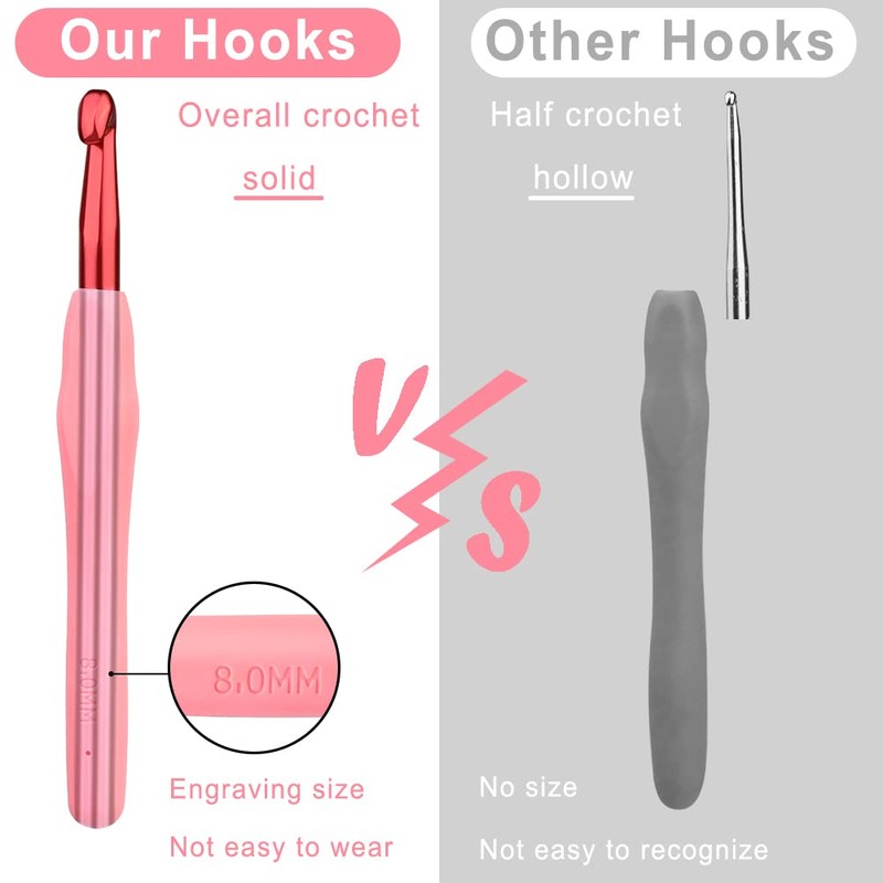 8 mm Crochet Hook, Aluminum Soft Grip Rubber Handle Needles