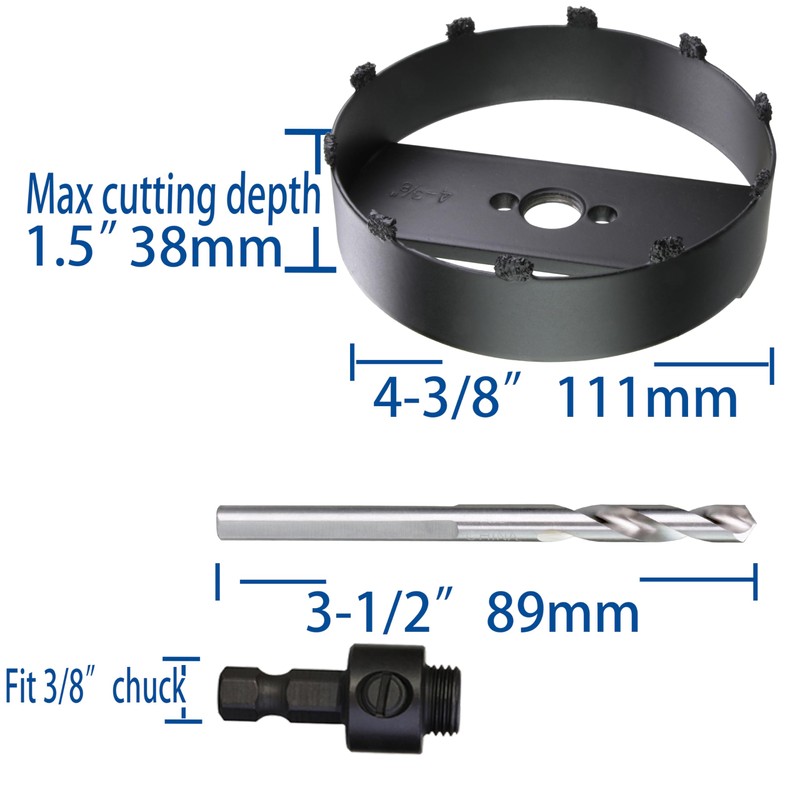 4-3/8” Carbide Grit Hole Saw Cutter for 4” Recessed Light