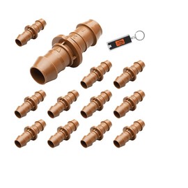 12 Pack RainBird Drip Line Irrigation Fittings for 1/2” Drip Line Hose Tubing, Rain Bird XFF-COUP 17mm Drip Line Connectors, Includes LED Light