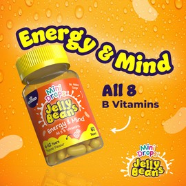 Natures Aid Mini Drops Jelly Beans Energy & Mind - 8 B Vitamins including B12 to Support Energy, Mental and Reduce Tiredness - Tropical, No Added Sugar Gluten Free - 60 Beans for Children Ages 4-12 by Natures Aid