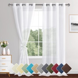 XWZO Linen Look Voile Curtains White,Grommet Top Semi Transparent Eyelet Sheer Drapes for Living Room,Kids Room,W55*L102,2 Panels