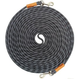 WYuZe Reflective Tie Out Rope for Small Dogs Cats 30FT Dog Tether for Yard | 10/15/20/25/30FT Long Dog Lead Outdoor Freedom Safe Lightweight Puppy Leash for Training Camping Running (30ft x1/4", Black)