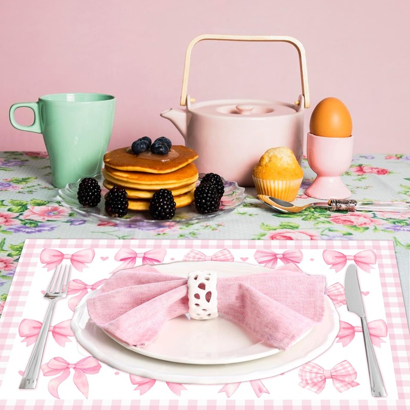 Cheerupp Pink Bow Theme Place Mats Set of 4, Bow