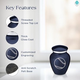 Geturns Embrace Keepsake Baseball Cremation Urns for Human Ashes I Cobalt Blue Funeral Urn for Men and Women I 3.5 lbs