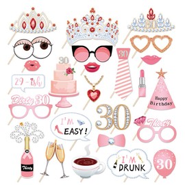 25 PCS Geburtstag Foto Booth Requisiten 30th Party Supplies Foto Box Zubehör Urlaub Bild Dekorationen Requisiten für Karneval Gefälligkeiten Pose Zeichen Kit Spaß für Party Mädchen Frauen Frau