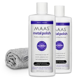 MAAS Metal Polish 8-Ounce Bottle (2 Pack) Free Cloth, Universal Metal Cleaner for All Metals, Clean, Polish, and Protect Silver, Brass, Copper, and More, Tarnish Remover and Silver Cleaner for Jewelry