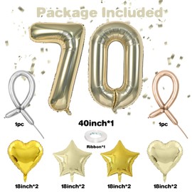 Champagne Gold 70th Balloons - 70 Light Gold Balloons With Foil Star Heart Shapes For 70th Birthday Party Decor