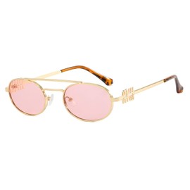Glamsee Vintage Retro Oval Sunglasses for Women 90s Y2K Trendy Sun Glasses Sunnies Sunnies, Pink, Medium