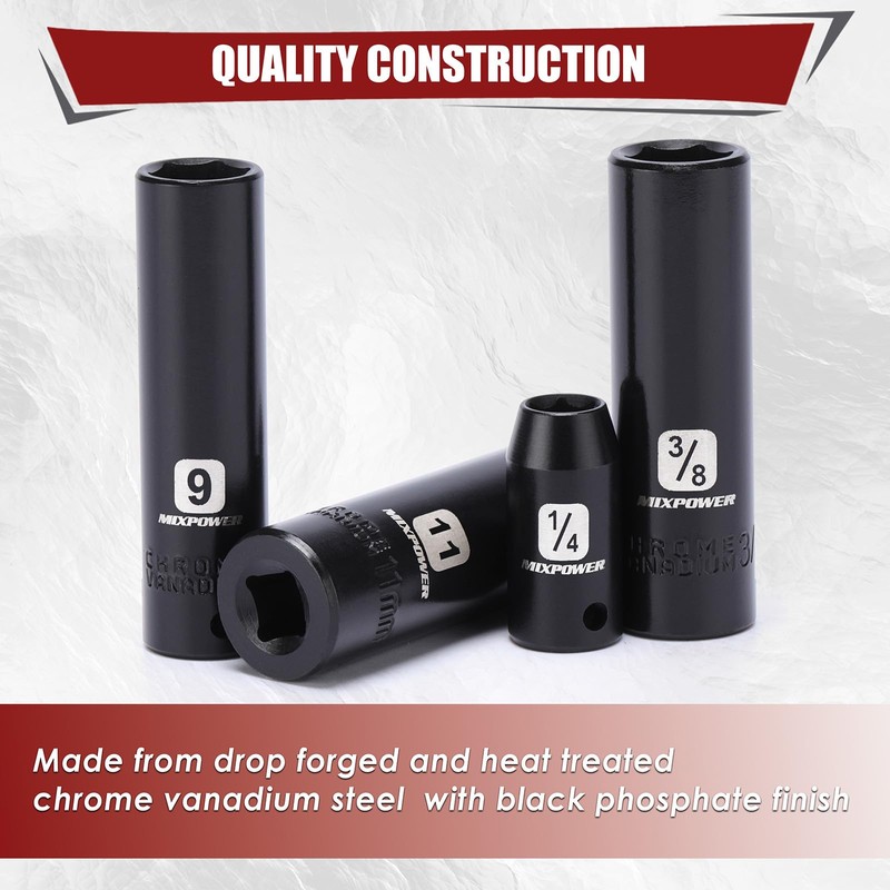 MIXPOWER 50 Pieces 1/4" Dr. Impact Socket Set, CR-V, 6
