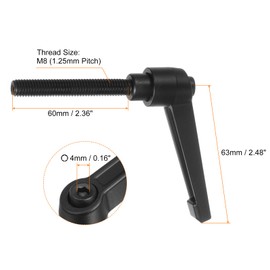 sourcing map 6pcs Adjustable Clamping Lever Handles M8 x 60mm Male Thread Bolt Knobs Rotating Screw Locking Quick Release Ratchet Push Button Handle, Black