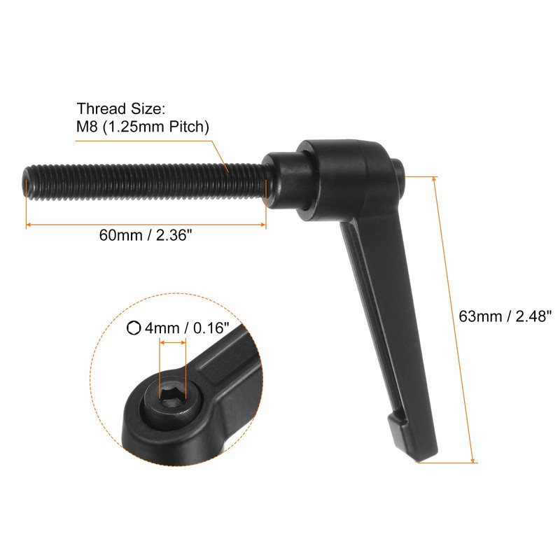 sourcing map 6pcs Adjustable Clamping Lever Handles M8 x 60mm