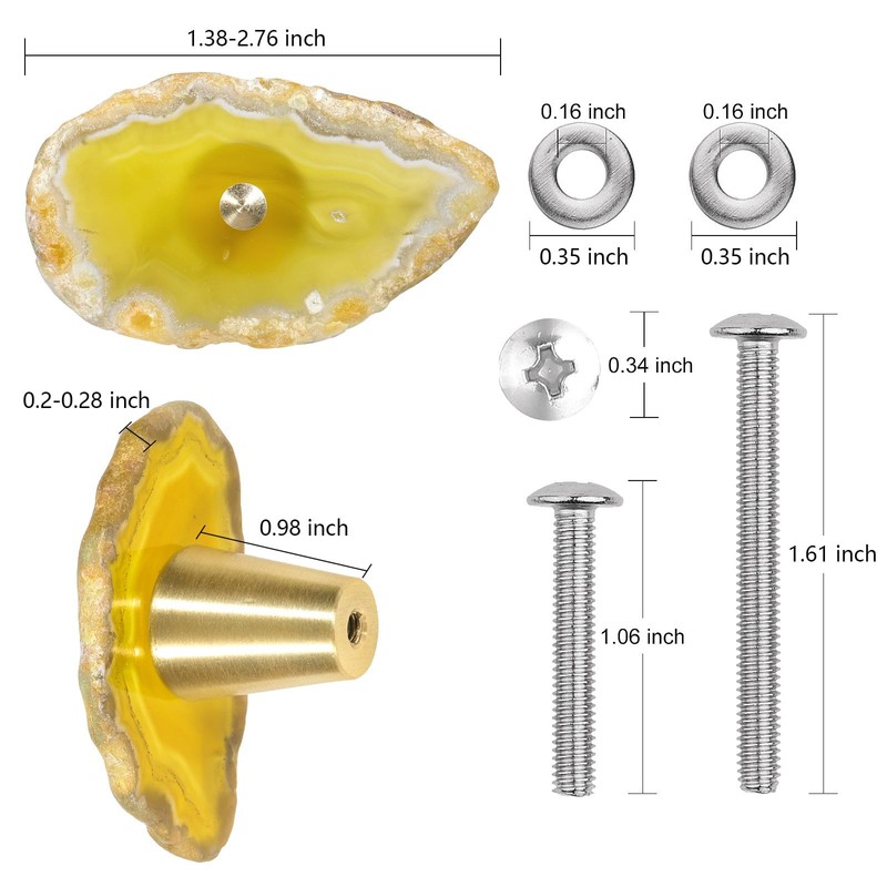 mookaitedecor Set of 4 Yellow Agate Crystal Drawer Knobs with
