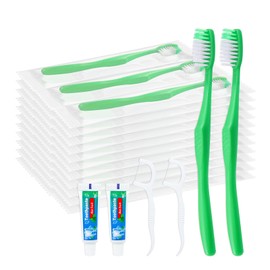 HAIFOTRVA Disposable Toothbrushes with Toothpaste and Floss,50 Pcs Green 3 in 1 Individually Wrapped Single Use Travel Toothbrushes and Dental Floss Kit Bulk for Homeless,Hotel,Dentist,Guests